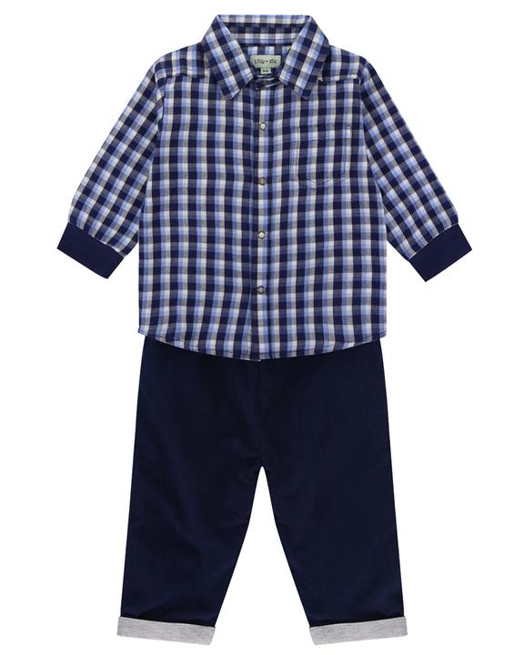 Lilly and Sid Baby Boys Roll Up Trousers and T-Shirt Set Checkmate 