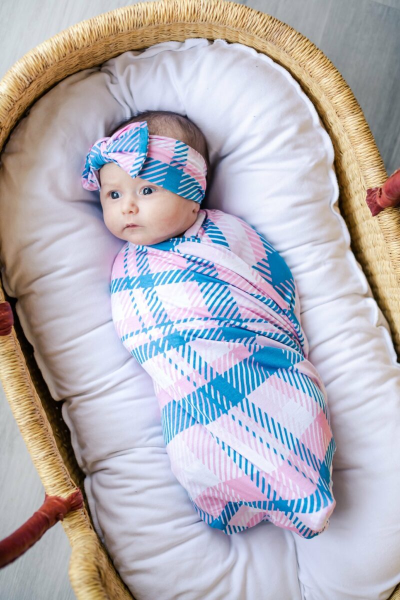 Rosy Plaid Little Sleepies Swaddle Set