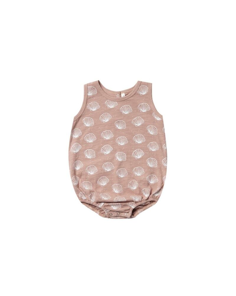 Rylee + Cru Seashell Bubble Onesie in petal pink with seashells