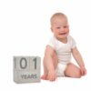 Pearhead Grey Wooden Milestone Blocks for 1 Year Baby Pictures