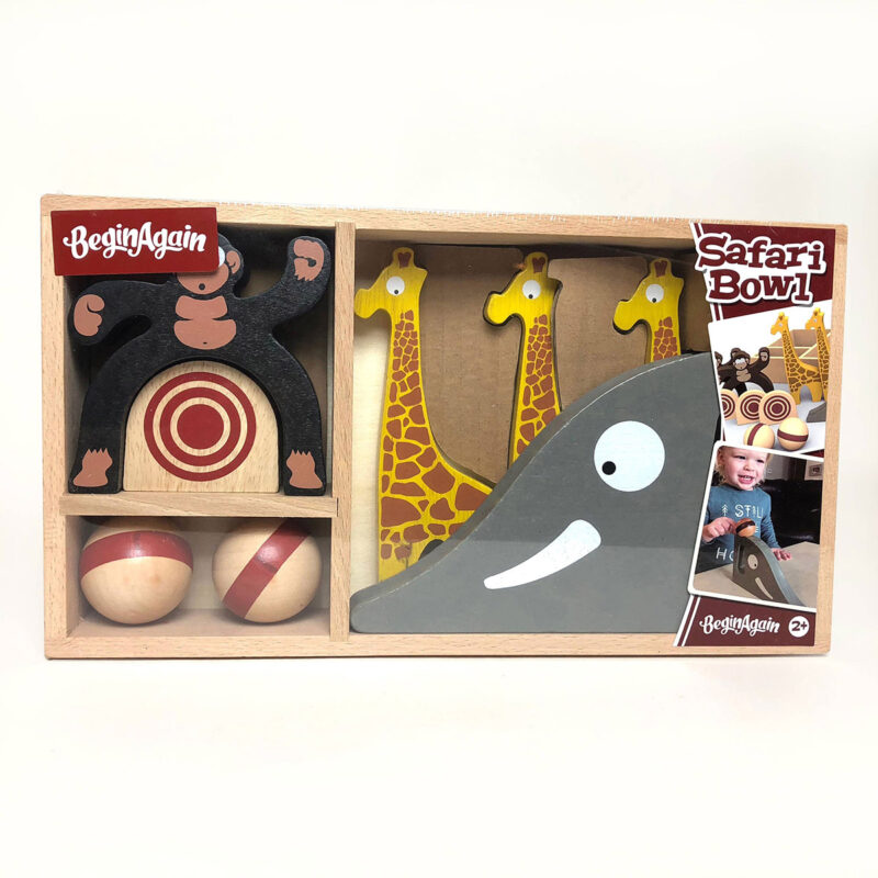 BeginAgain Toys Wooden Safari Bowling Game