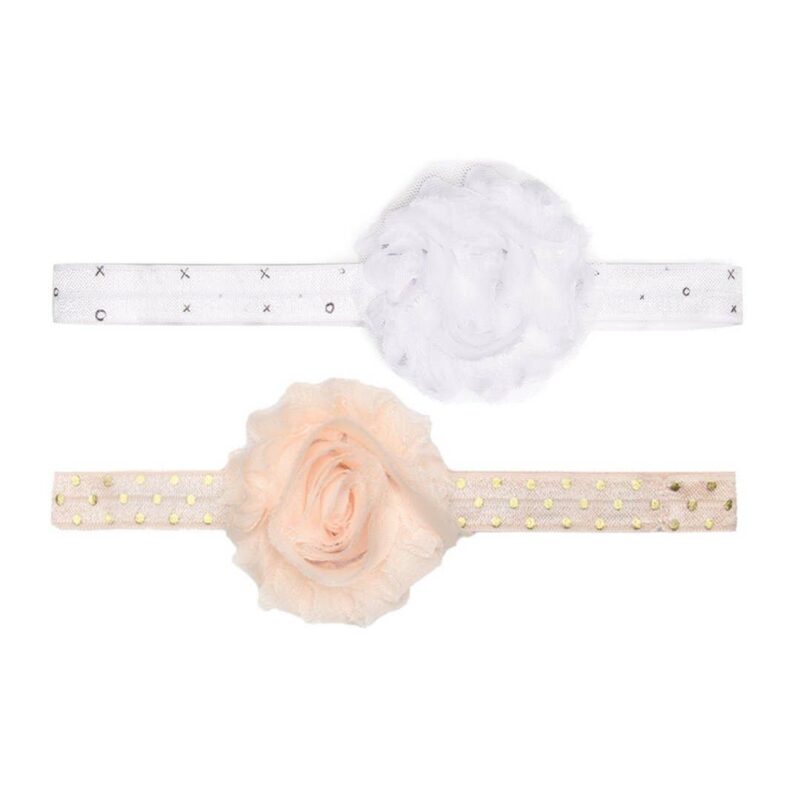 Banded Ditsy Dots 2 Pack Chiffon Floral Headband One Blush with Gold Dots and One White with X's and O's