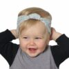 Grey Baby Headband with Knotted Front and White Floral Pattern