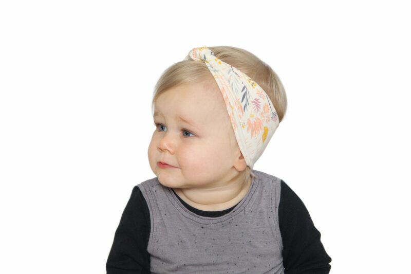 White Knotted Headband with Bright Floral Pattern for Babies and Toddlers