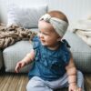 White Baby Headband with Black X's and O's Pattern