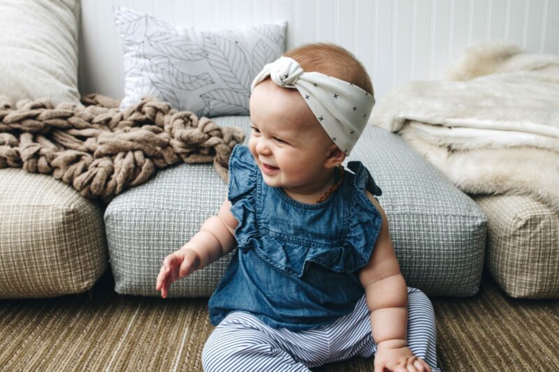 White Baby Headband with Black X's and O's Pattern