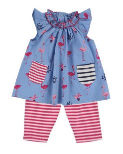 Lilly and Sid Flamingo Dress and Leggings Outfit Set