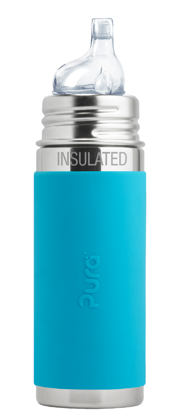 Insulated Pura Kiki Stainless Steel Sippy Bottle for Babies and Toddlers in Aqua