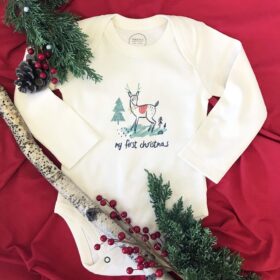 finn + emma My First Christmas Reindeer Long Sleeve Graphic Bodysuit
