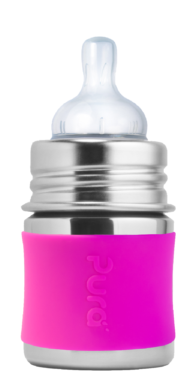 Plastic-free Baby Bottle Pura Stainless Steel Infant Bottle in Pink