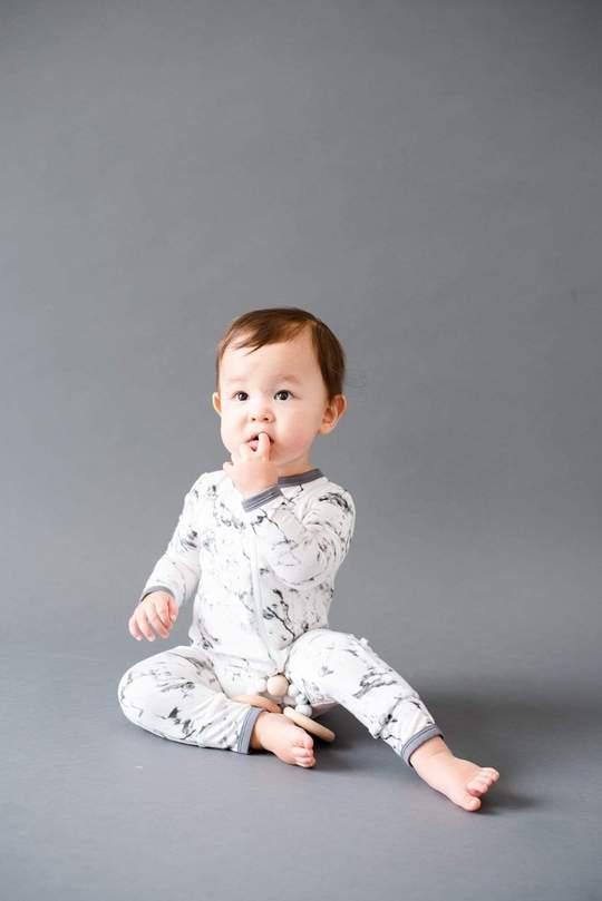 Limited Edition Charcoal Marble Kyte Zippered Romper Baby Pajamas