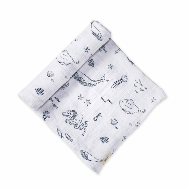 Pehr Organic Novelty Print Swaddle Marine Life Aquatic