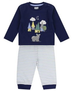 Lilly and Sid Baby Top and Reversible Trouser Set in Navy Blue and Check 