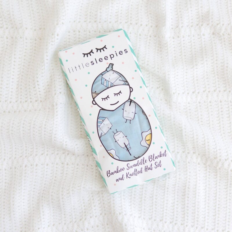 Swaddle Set by Little Sleepies in Blue Breakfast Buddies