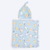 Blue Breakfast Buddies Pattern Baby Swaddle & Hat Set