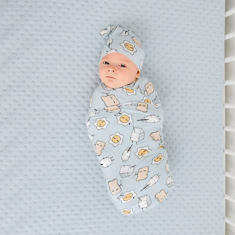 Little Sleepies Blue Breakfast Buddies Swaddle & Hat Set