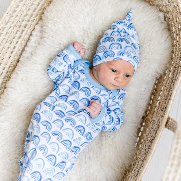 Little Sleepies Blue Rainbow Bamboo Infant Knotted Gown Blossom