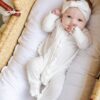 Little Sleepies Solid Pearl White Bamboo Zippy Footie