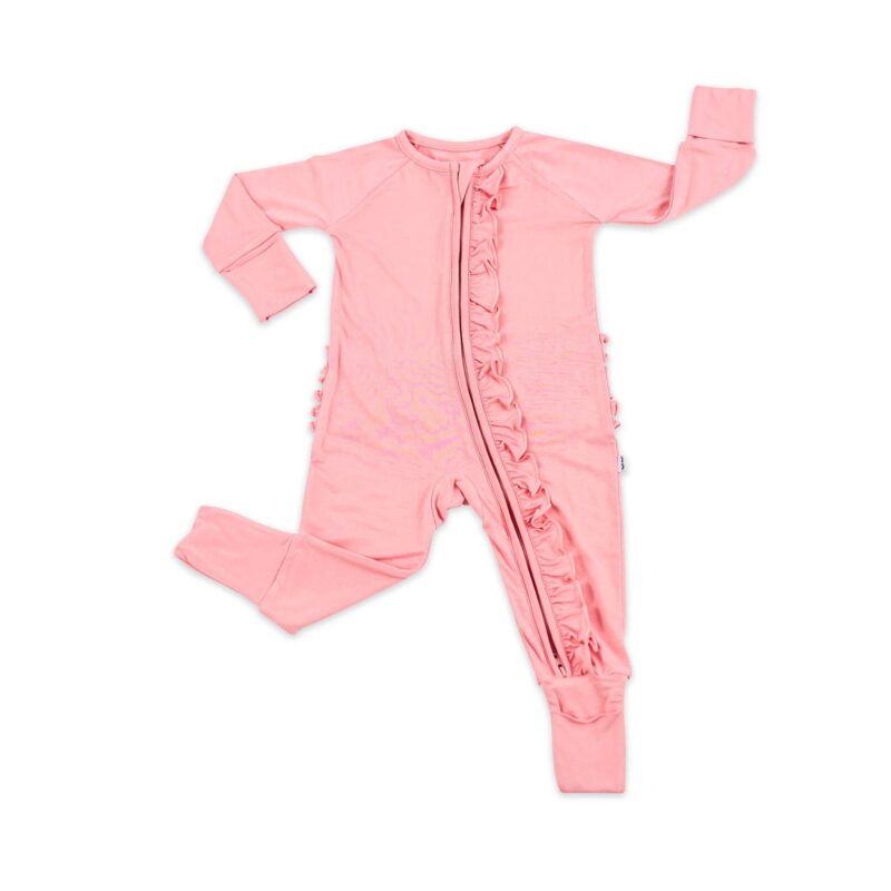 Pink Petal Ruffle Bamboo Zippy Romper from Little Sleepies