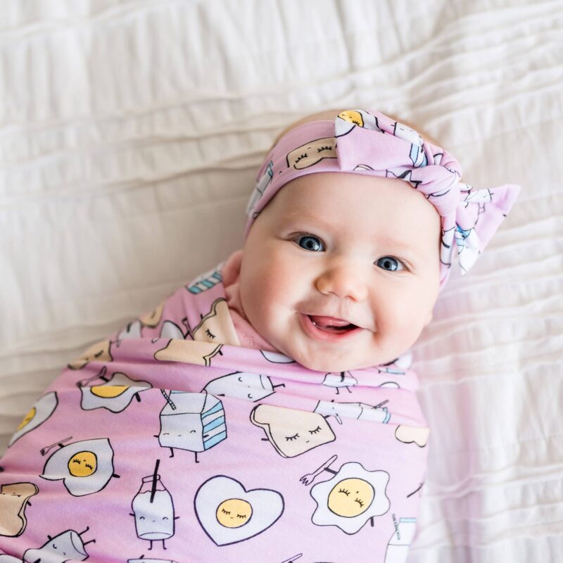 Little Sleepies Pink Breakfast Buddies Swaddle & Hat Set