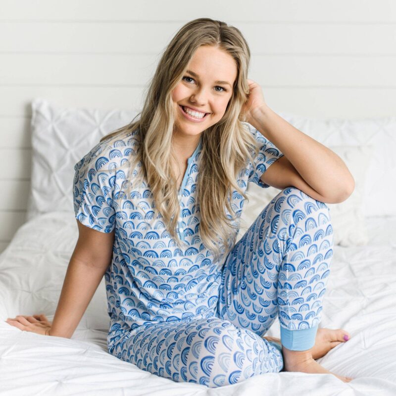 Little Sleepies Blue Rainbow Women's Two-Piece Bamboo Pajama Set