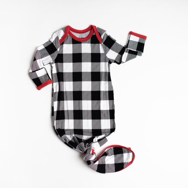 Buffalo Plaid Bamboo Fabric Infant Knotted and Gown