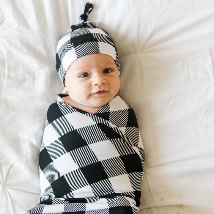 Little Sleepies Swaddle and Knotted Hat Set Buffalo Plaid