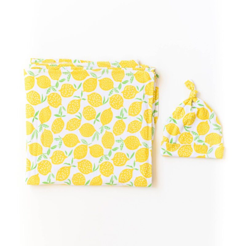 Lemon Bamboo Swaddle with Matching Hat Little Sleepies