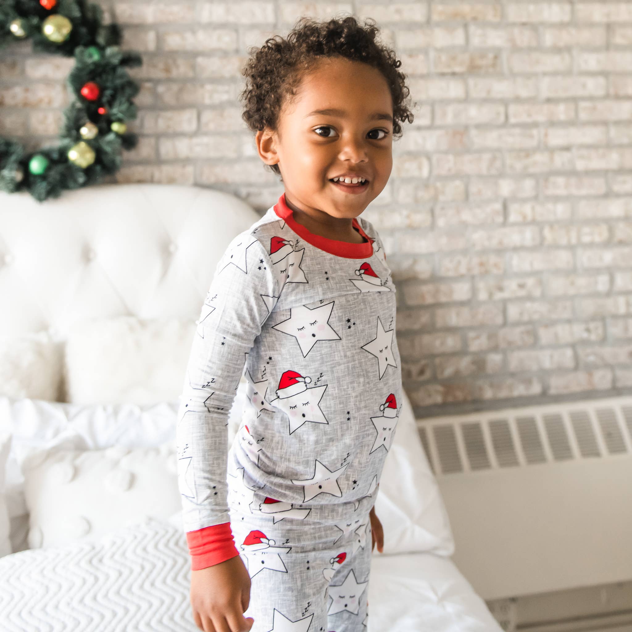 Little Sleepies Sleepy Santa Stars Bamboo TwoPiece Pajama Set Blossom