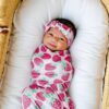 Little Sleepies Strawberries Swaddle Gift Set with Matching Headband