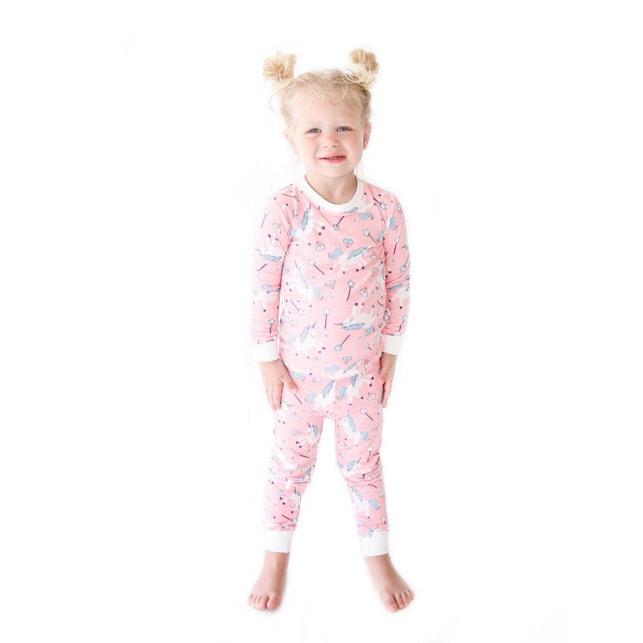 pyjama bebe fille deux pieces bi-matieres a motif licorne rose pyjamas 2  pieces bebe