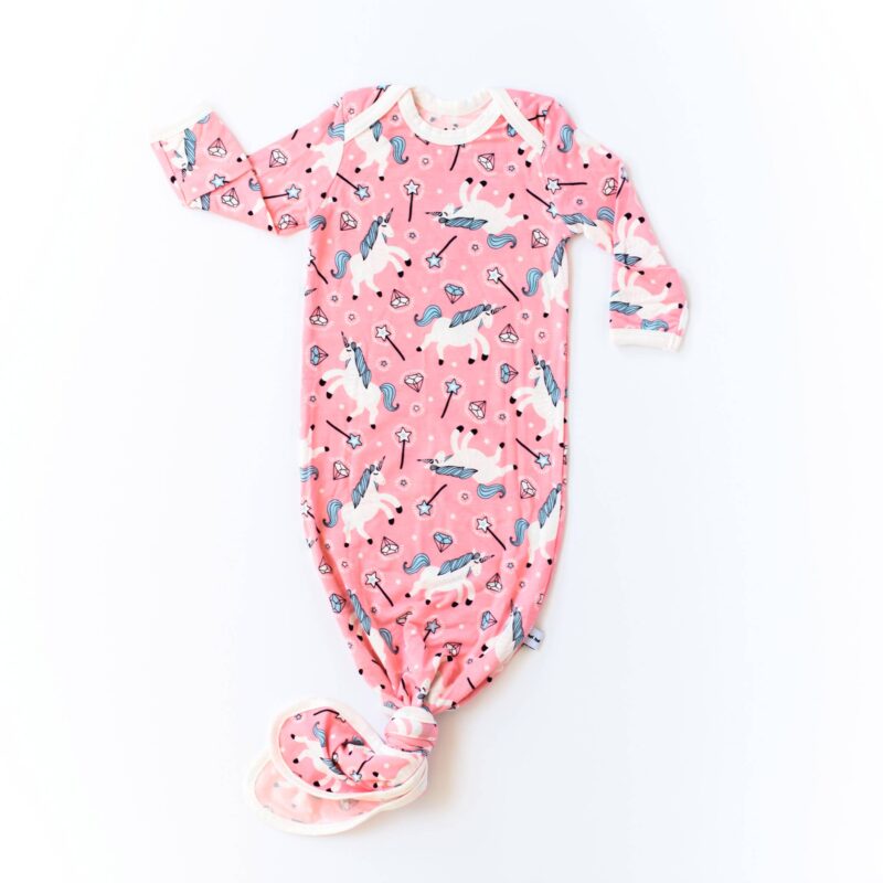 Knotted Infant Gown Bamboo Unicorns Little Sleepies