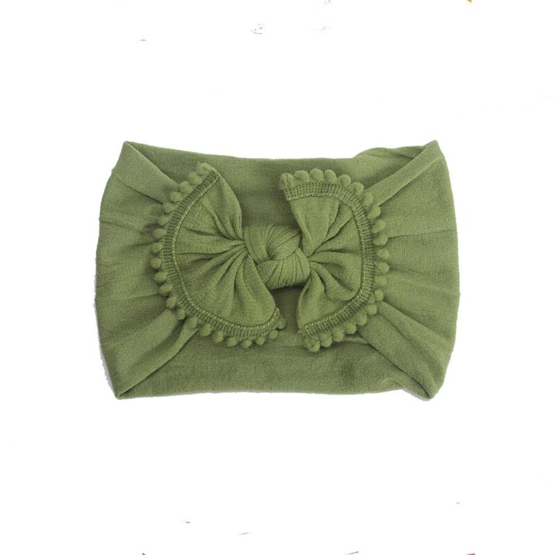 Emerson and Friends Olive Green Pom Bow Baby Headband
