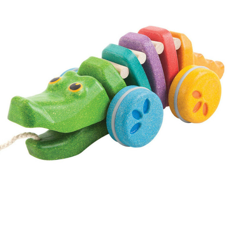 PlanToys Wooden Rainbow Alligator Pull-Along Toy