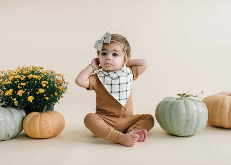 Fall Black and White Check Pattern Bib by Copper Pearl