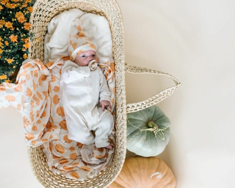 Blanket and Swaddle in Pumpkin Patch Pattern by Copper Pearl