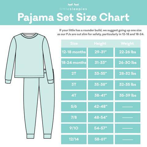 Little Sleepies Toddler and Kid Pajama Set Size Chart