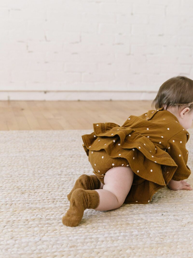 Brown Baby Romper with White Polka Dots