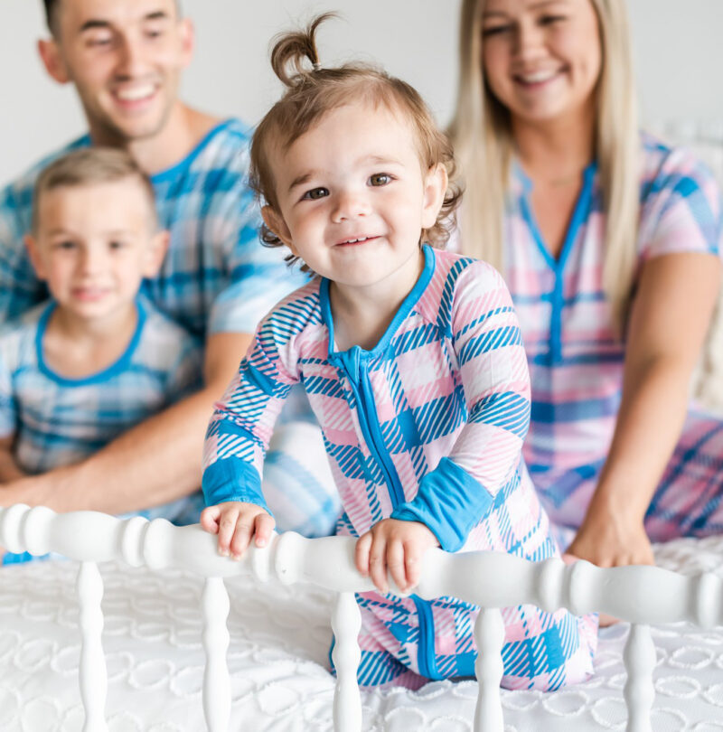 Rosy Plaid Pink and Blue Plaid Patterned Little Sleepies Zippy