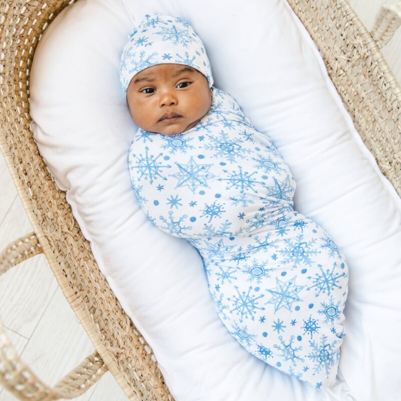Bamboo Swaddle and Hat in Snowflakes by Little Sleepies