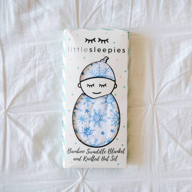 Snowflake Pattern Swaddle and Hat Gift Set from Little Sleepies
