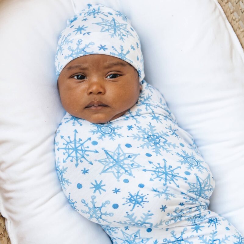 Little Sleepies Snowflakes Bamboo Swaddle and Hat Set
