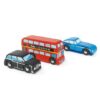 Tender Leaf Toys London Car Set featuring a double decker London bus Jaguar and London taxi