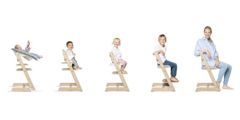 Stokke Tripp Trapp High Chair with all the different use types from newborn set to chair