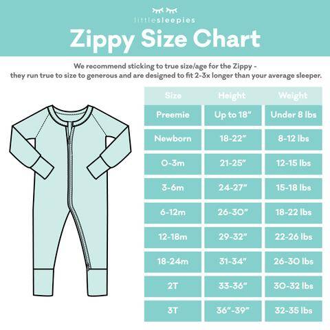 Little Sleepies Zippy Size Chart