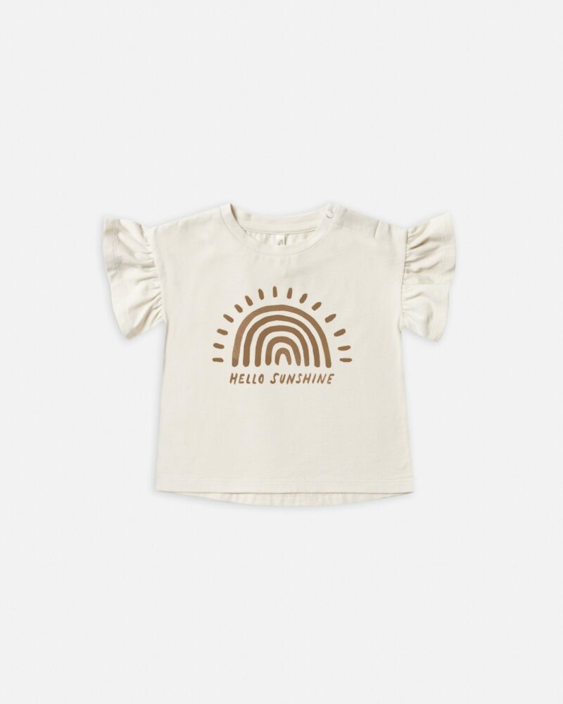 Rylee Cru Flutter Sleeve T-shirt with Rainbow Sunshine Print Hello Sunshine