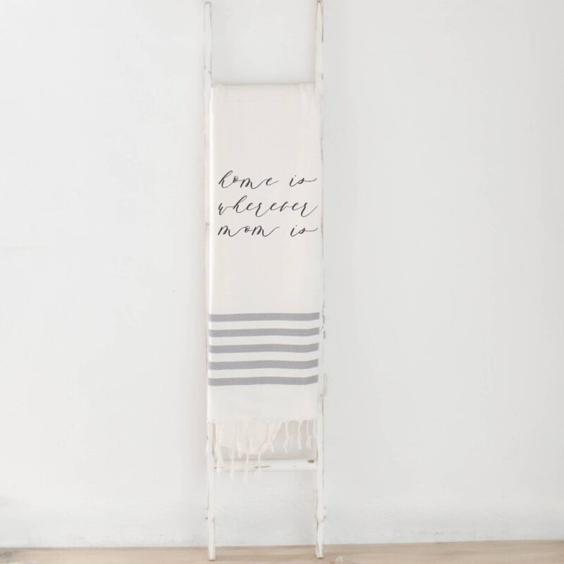 Home is Wherever Mom Is Blanket White with Grey Stripes
