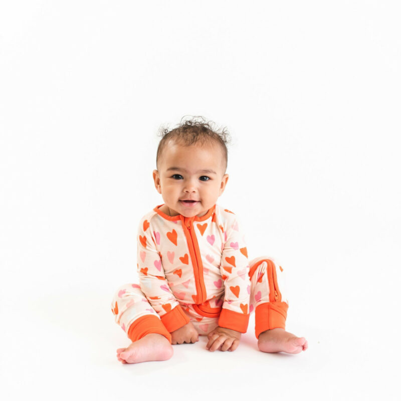 Little Sleepies Hearts Gender Neutral Valentine's Day Bamboo Sleeper/Romper available in Twin Cities at Blossom Baby & Maternity