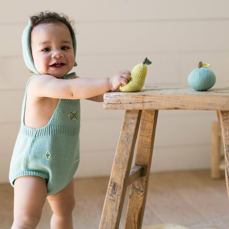 Shake Rattle and Play with this Knit Pear Rattle from blabla