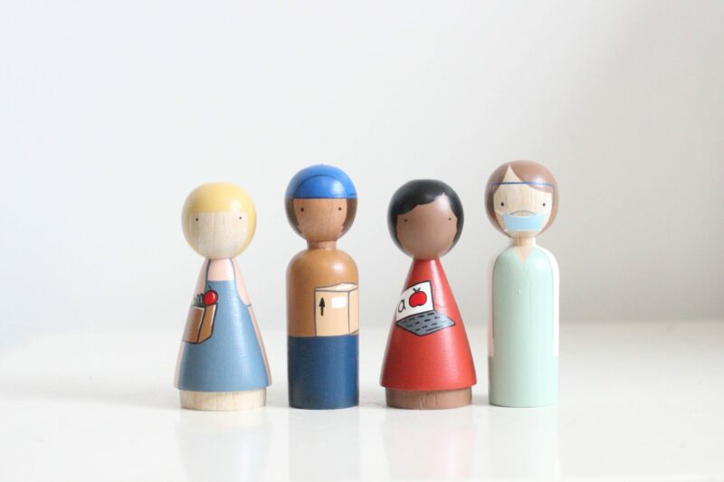 Organic Essential Workers Handmade Wooden Figurines Peg Dolls by Goose Grease